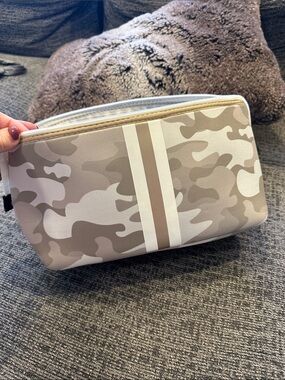 HAUTE SHORE Beige Camo Toiletry Bag with Stripe Detail
